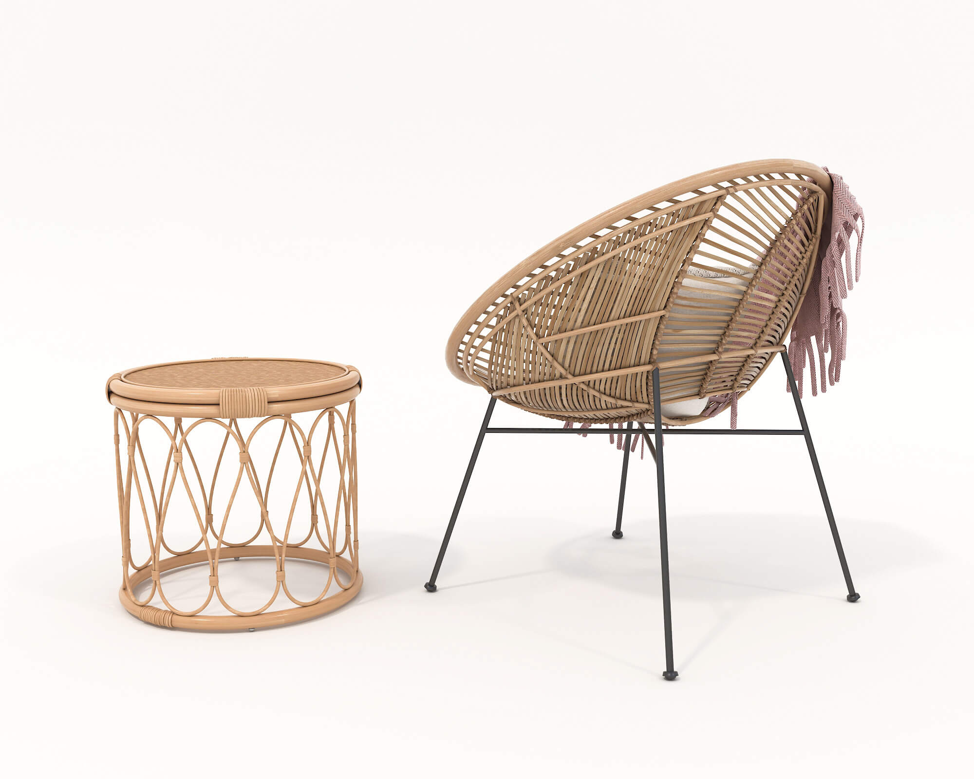 Rattan Table and Chairs Set 3 3D Model by nhattuankts