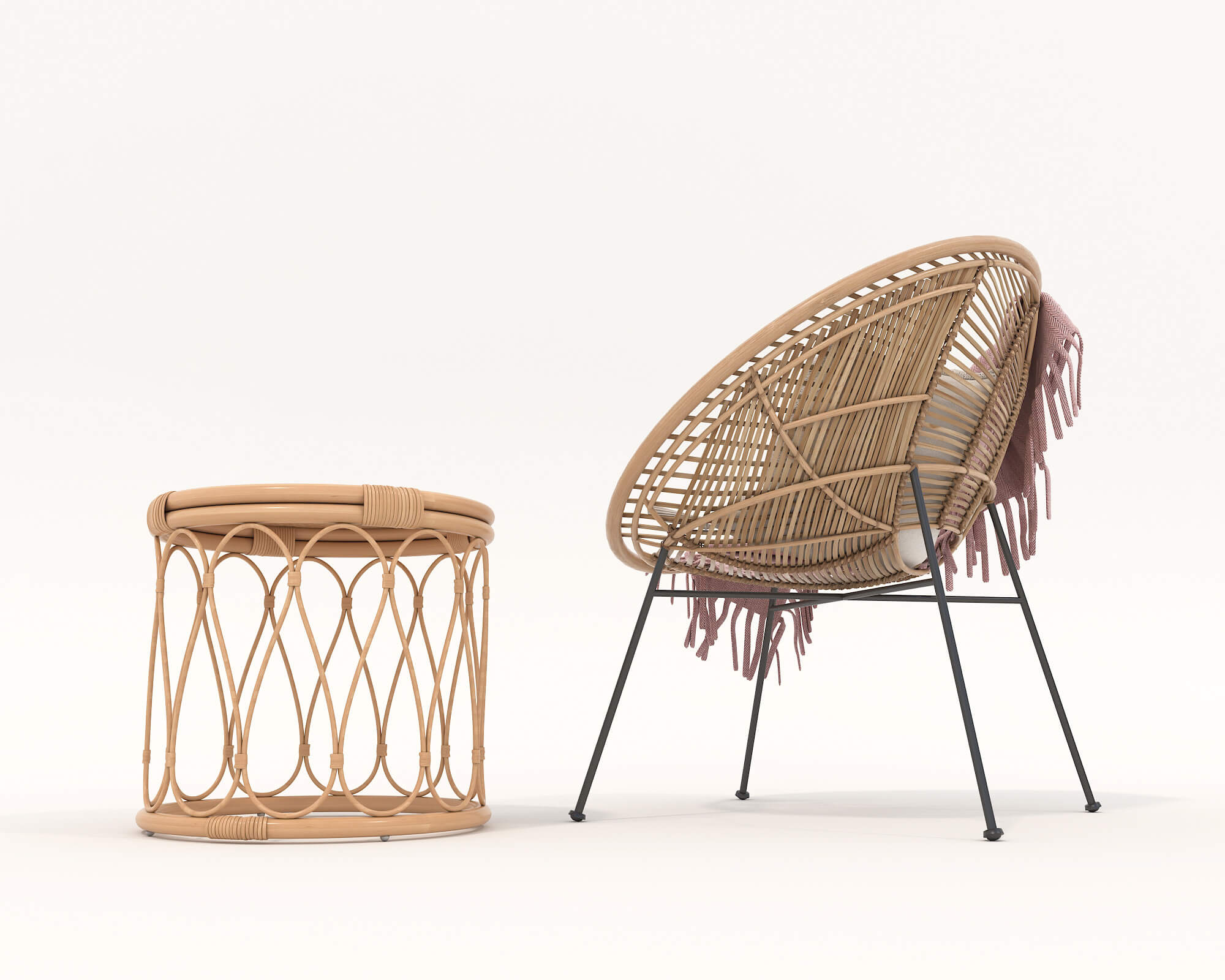 Rattan Table and Chairs Set 3 3D Model by nhattuankts