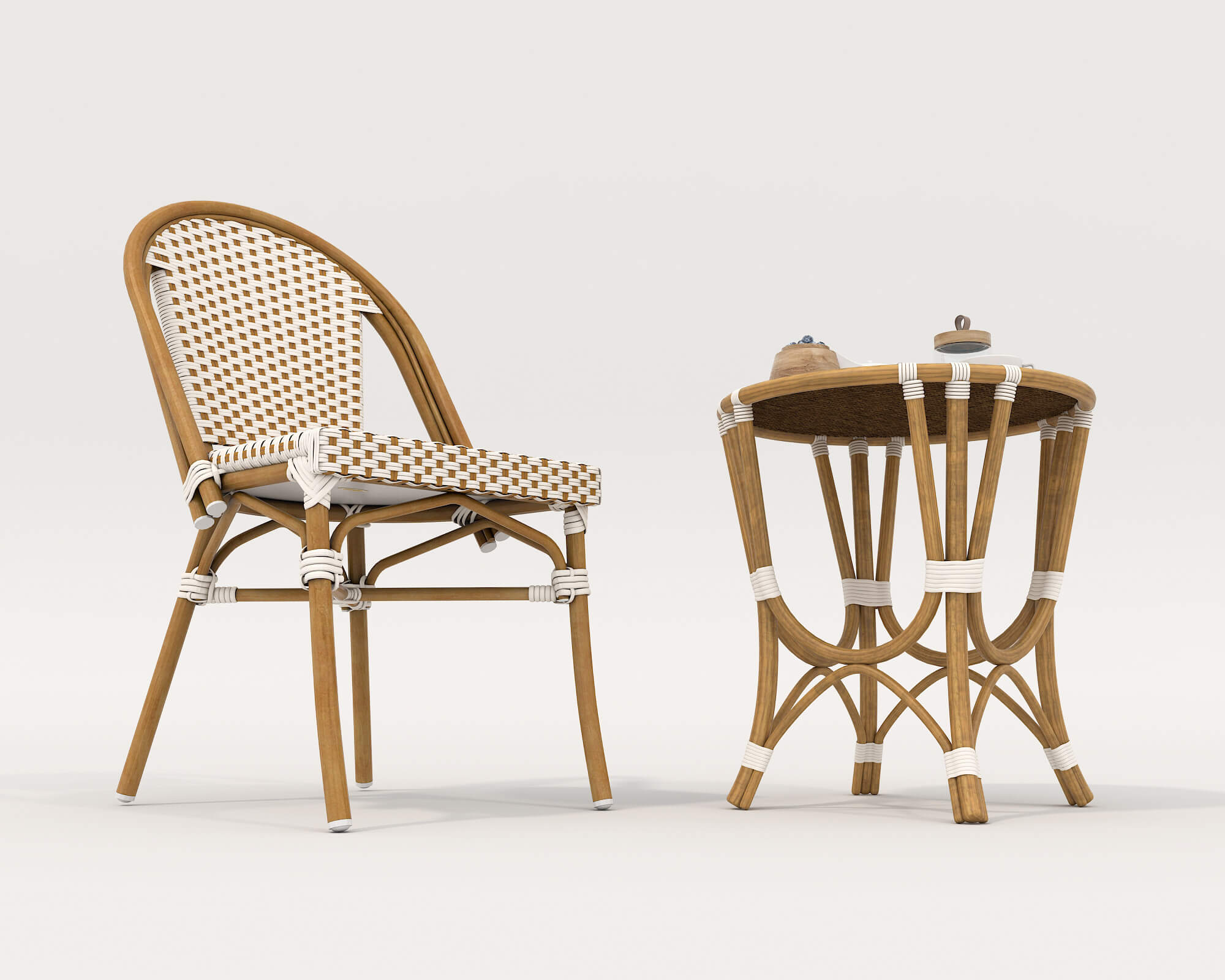 Rattan Table and Chairs Set 4 3D Model by nhattuankts