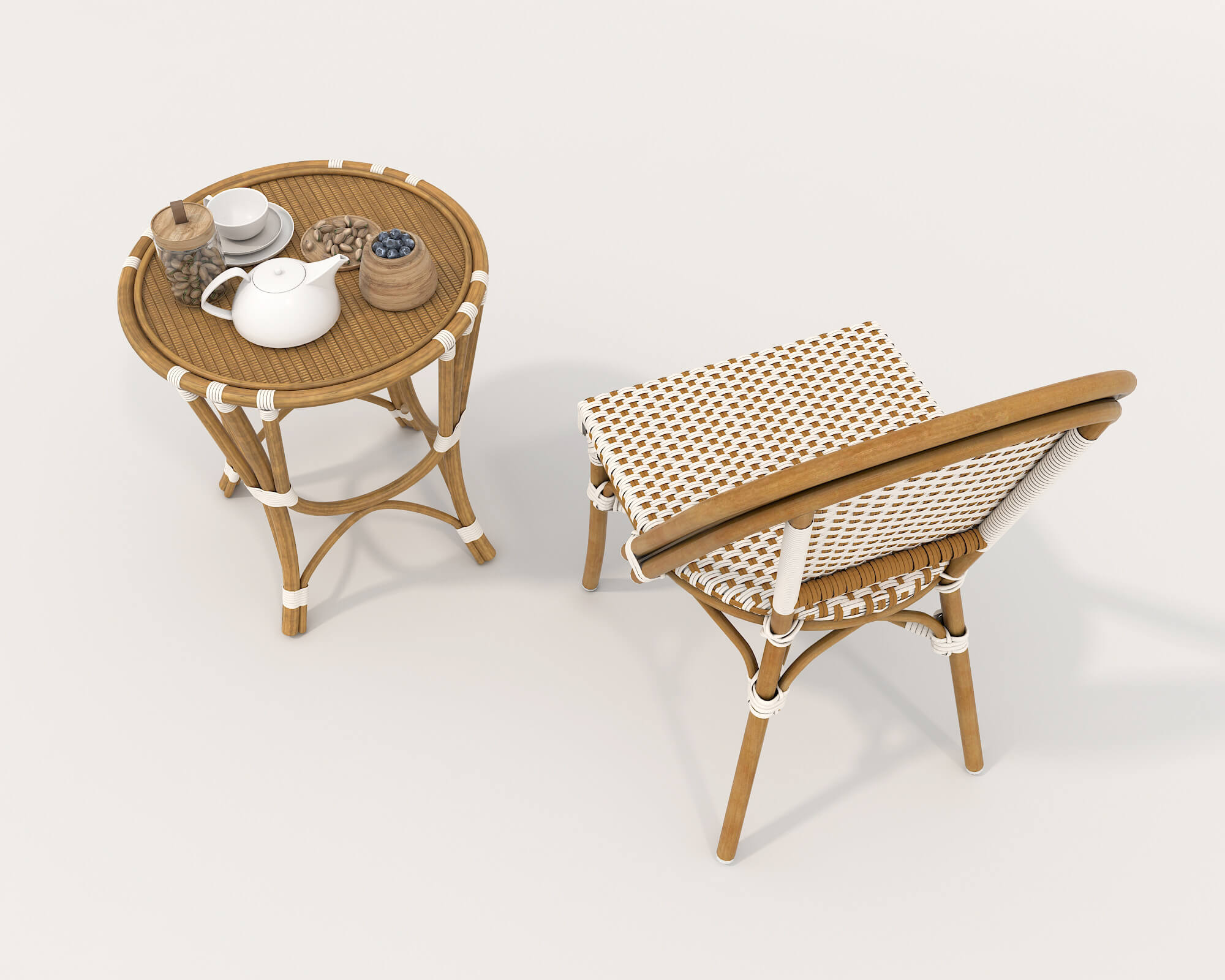 Rattan Table and Chairs Set 4 3D Model by nhattuankts