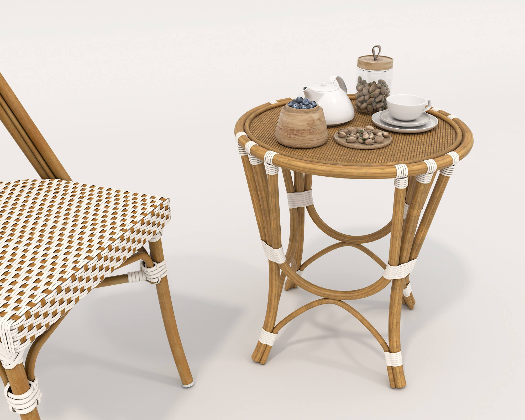 Rattan Table and Chairs Set 4 3D Model by nhattuankts