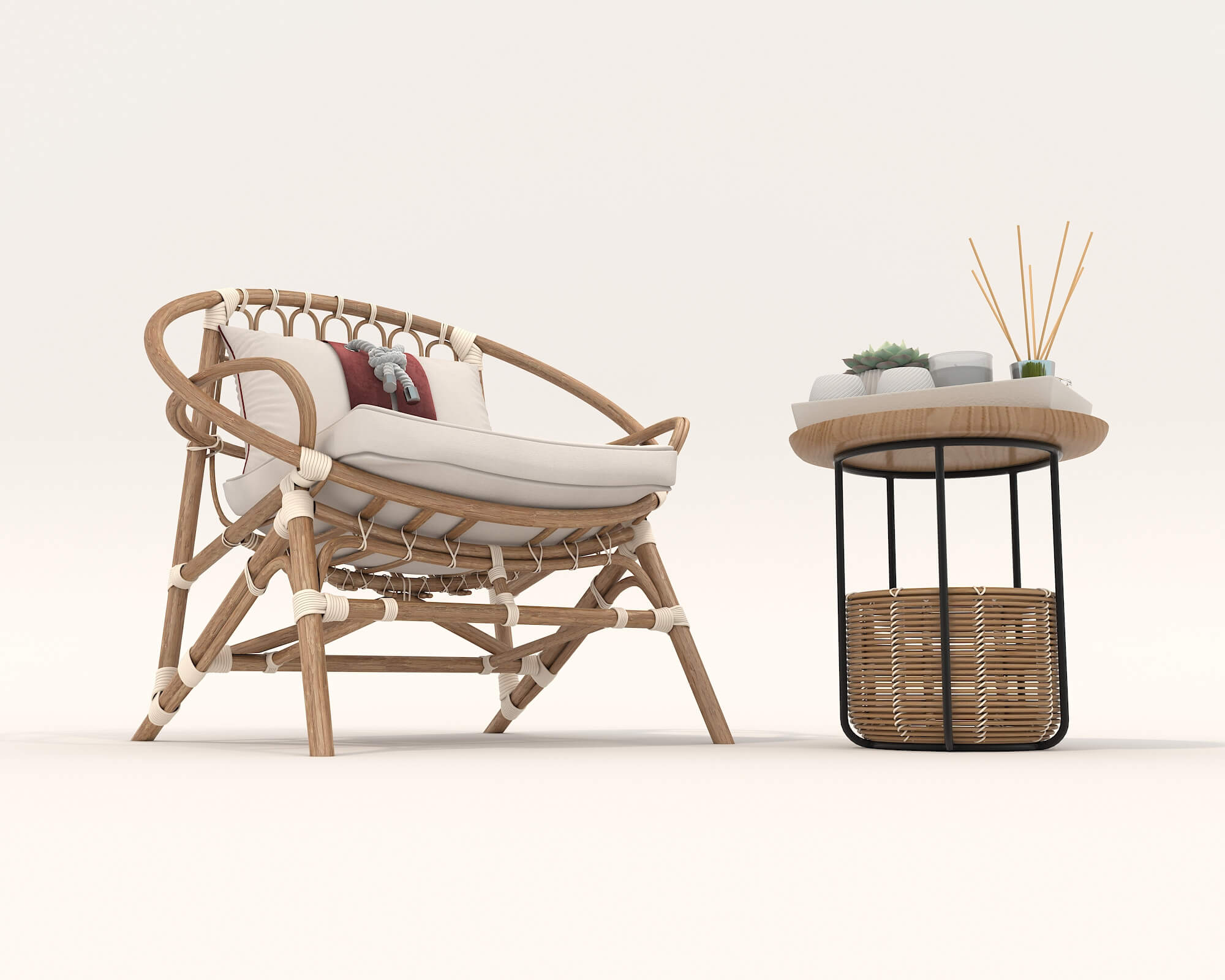 Rattan Table and Chairs Set 5 - 3D Model by nhattuankts