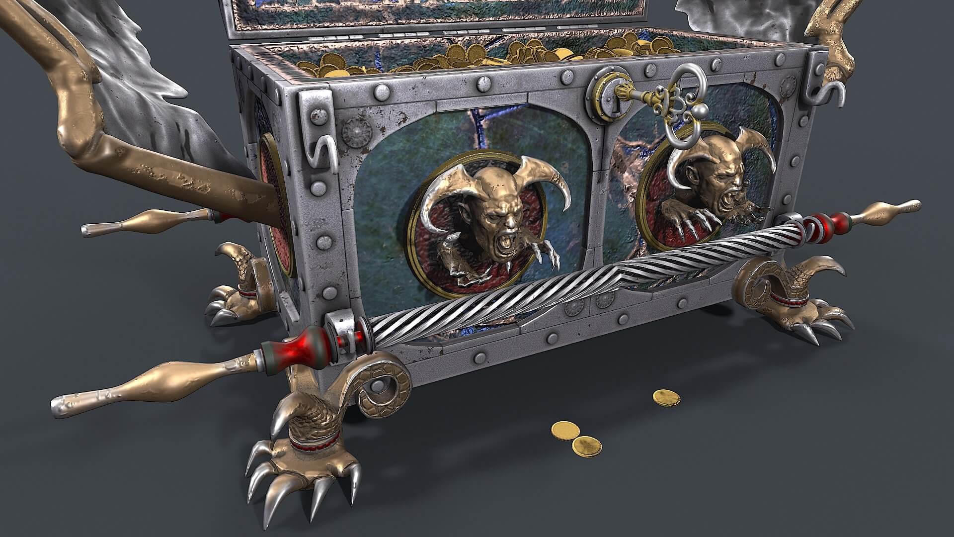 Chest Vampire with Coins 3D Model by Nicu_Tepes