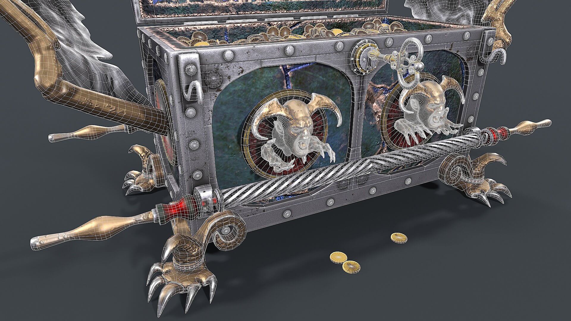 Chest Vampire with Coins 3D Model by Nicu_Tepes