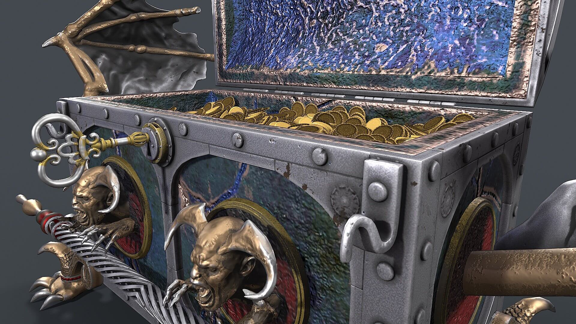 Chest Vampire with Coins 3D Model by Nicu_Tepes