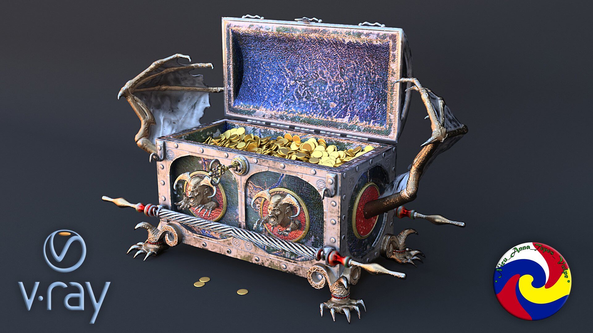 Chest Vampire with Coins 3D Model by Nicu_Tepes