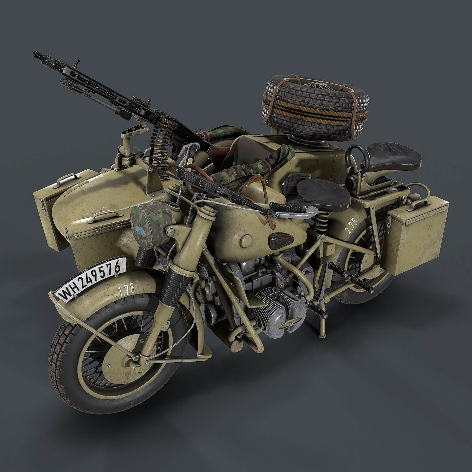 Germany Motorcycle Model German Motorcycle with Sidecar WW2 - 3D Model by Nicu_Tepes