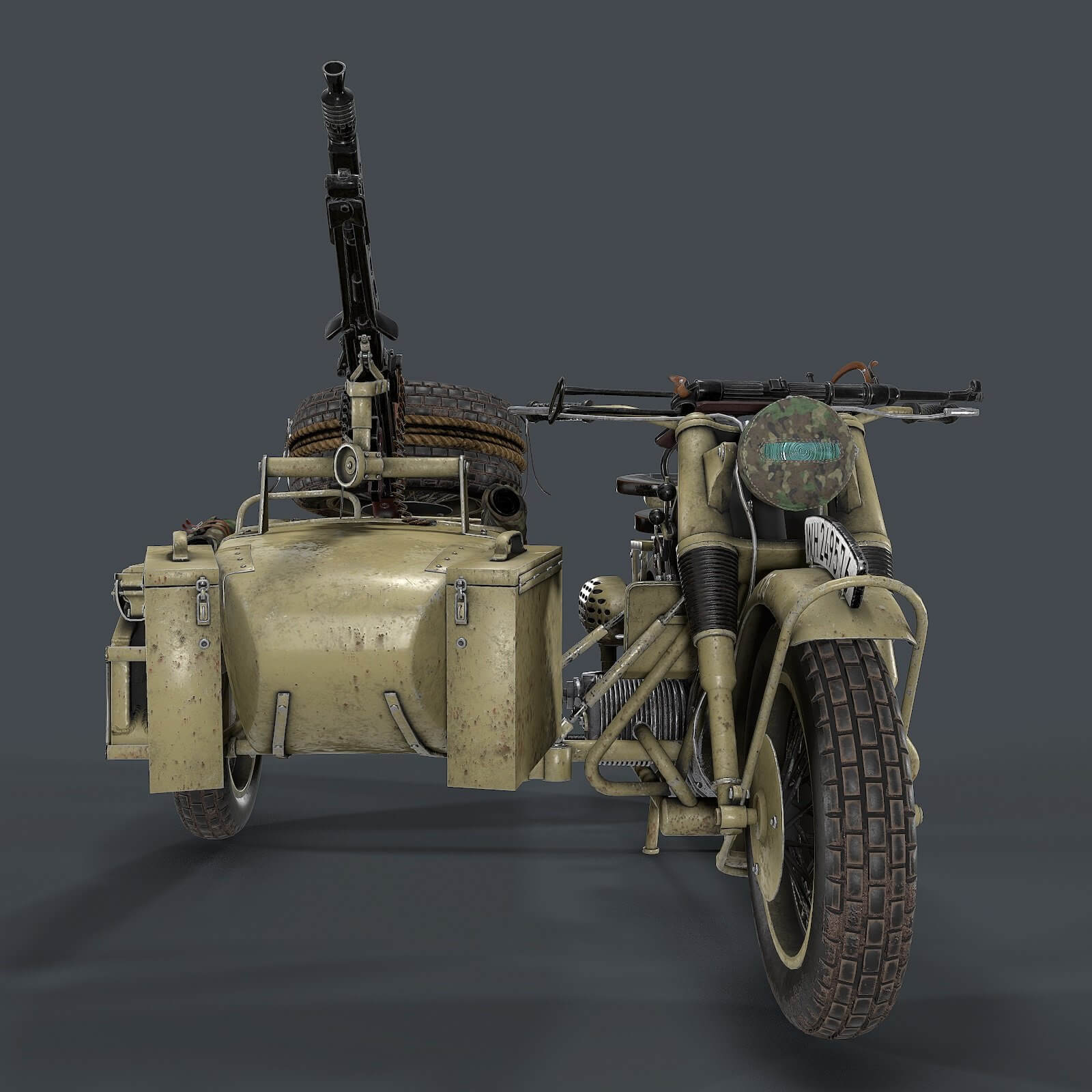 Germany Motorcycle Model German Motorcycle with Sidecar WW2 - 3D Model by Nicu_Tepes