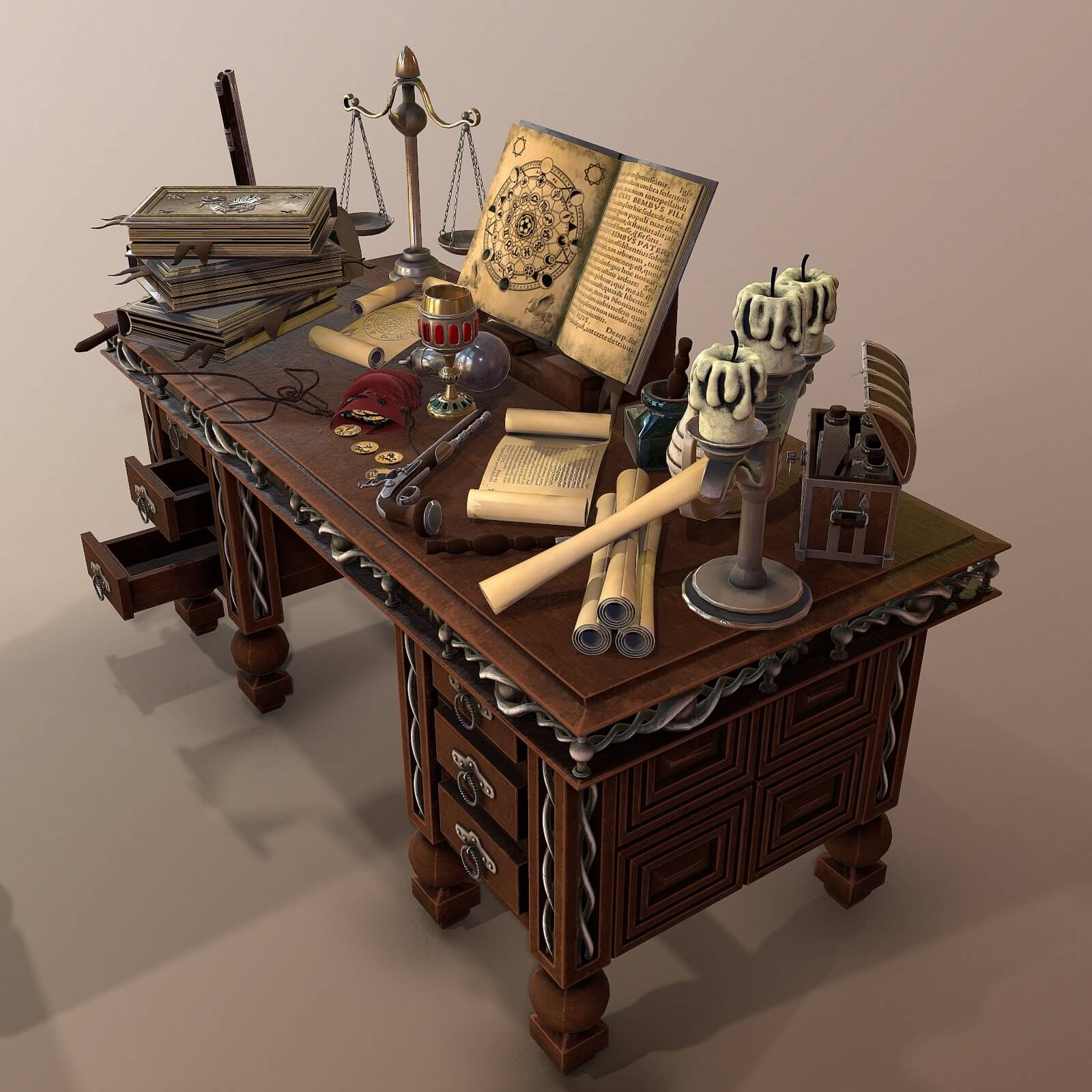 Medieval Style Math Table Medieval Table - 3D Model by Nicu_Tepes