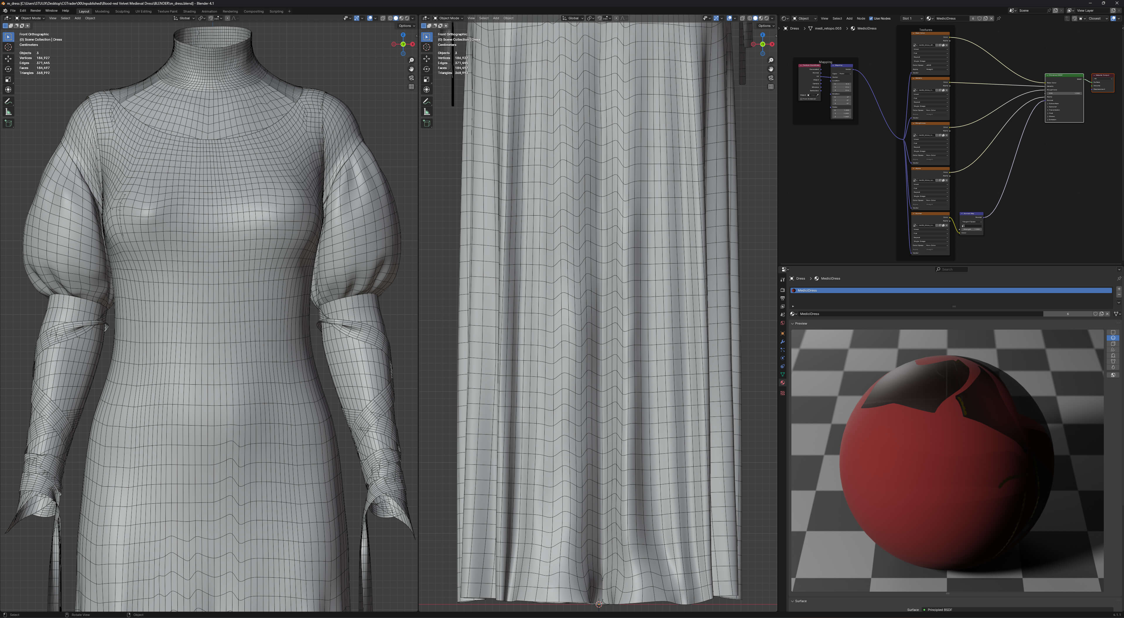 Blood-Red Velvet Medieval Dress - Clean Quad Topology (Gen8) 3D Model ...
