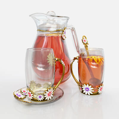 Handmade Tea Set With Carafe 3D Model