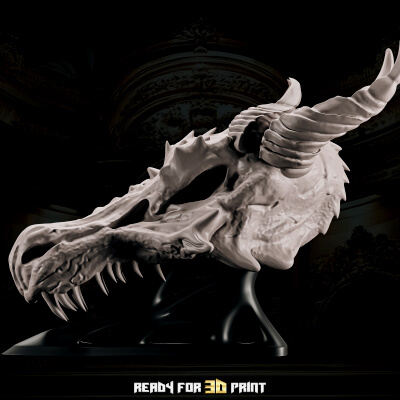 Dragon Skull Decor with Holder 3D Printing STL