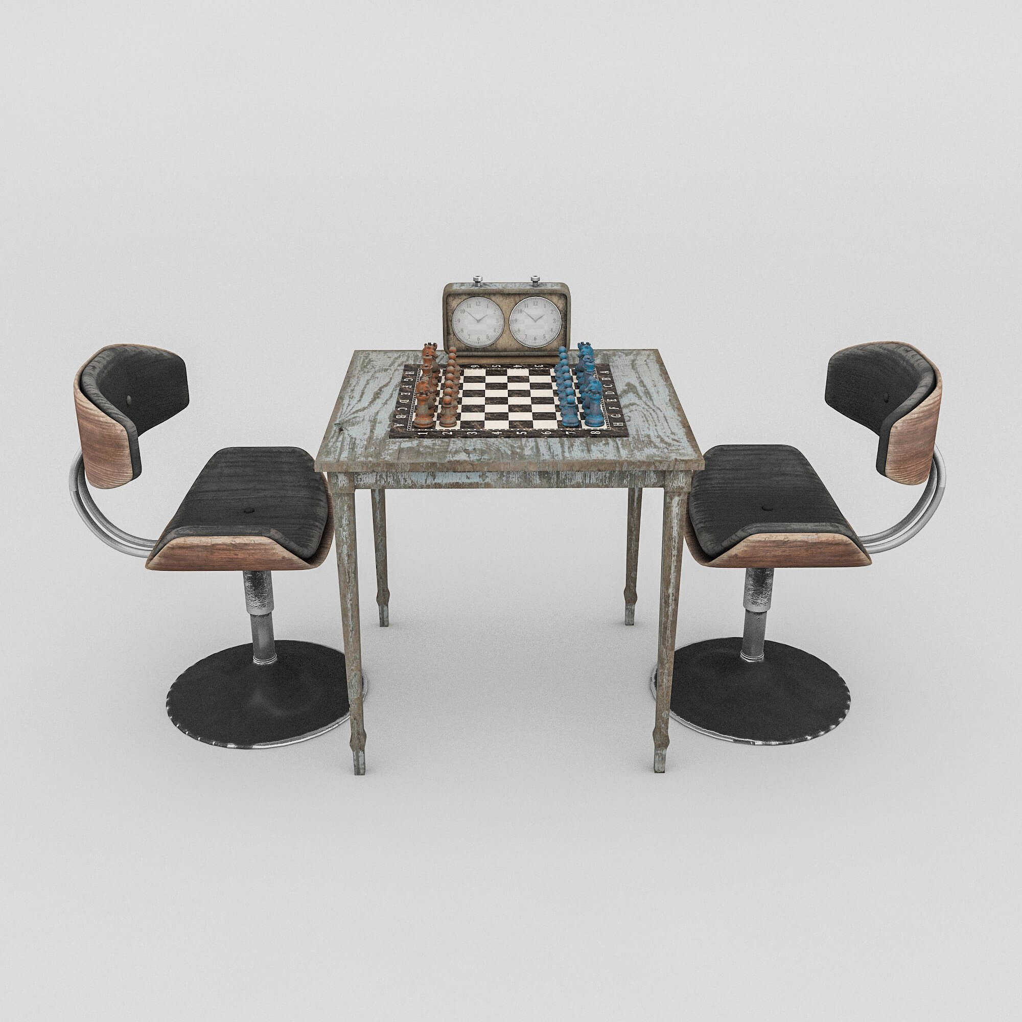 Chess Set and Table Chair 3D Model by nvere