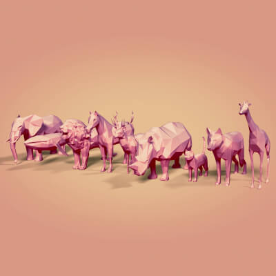 Low Poly Cartoon Animals Figurines Pack - 3D Model by Ocstard