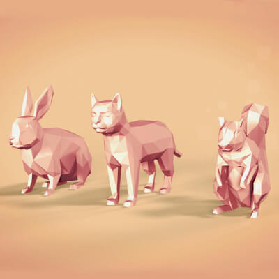 Cat Squirrel Rabbit Low Poly by Ocstard