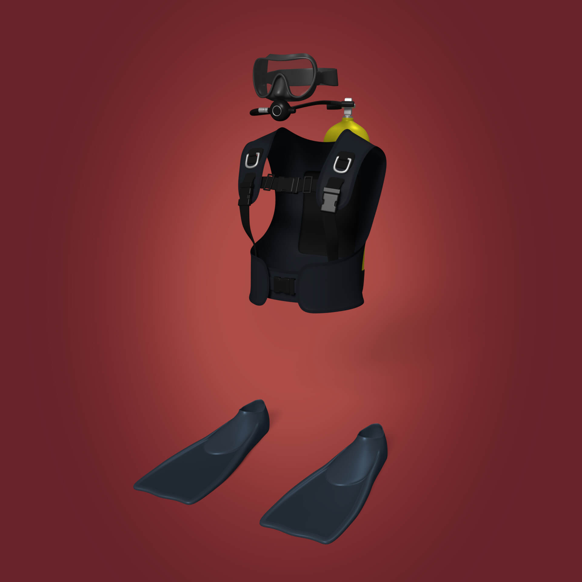 Scuba Diving Equipment 3D Model by Ocstard