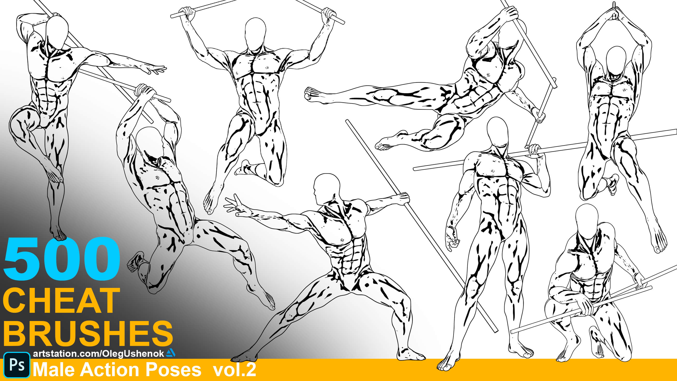500 Cheat Brushes Male Action Poses - Free Reference Photo Set by ...