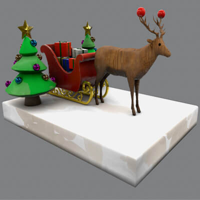 Christmas Deer Statue Decor Low-Poly 3D Model