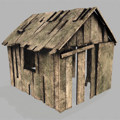 Old Broken Shed Low Poly 3D Model