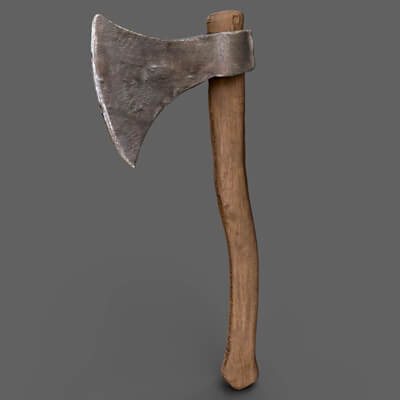 Rusty Old Wooden Axe Hatchet 3D Model low-poly