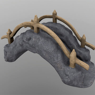 Stylized Stone Bridge with Wooden Railings Low-Poly 3D Model
