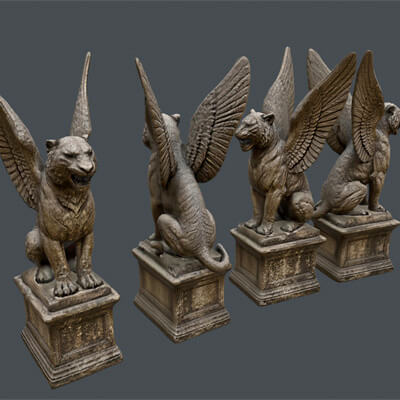 Winged Lion Statues 3D Model Low Poly Game Ready Low-Poly