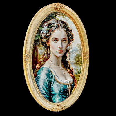 Painting of a Woman in an Oval Frame