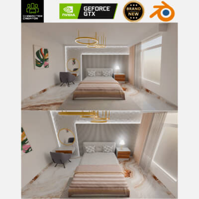 Luxury Modern Bedroom Interior - PBR - Game-Ready - Blen
