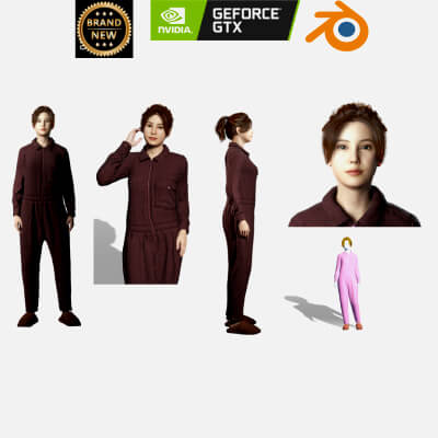 Realistic Young Female Character Casual Outfit 3D Model