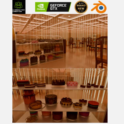 3D Modern Bakery Interior with Cake Display  Game-Ready