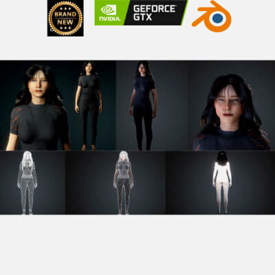Stylized Female Character Sci-Fi Outfit Rigged Game Ready