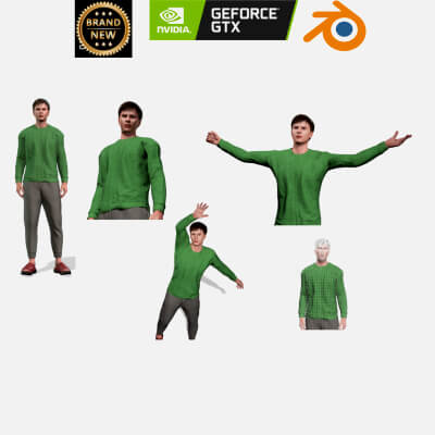 Realistic Male Casual Character Green Sweater 3D Model