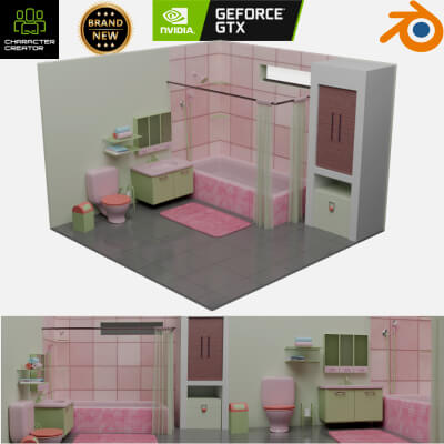 Bathroom or Washroom 3D Model Realistic Pin Color