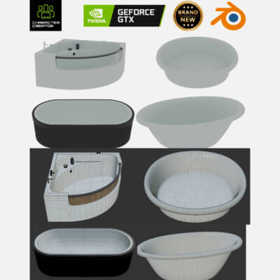 Bathtub and Jacuzzi 3D Model Pack CC4 Blender Game Re