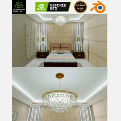 Luxury Modern Bedroom Interior PBR Game-Ready Blender