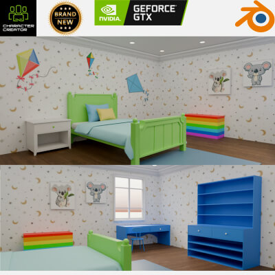 Cartoon-Inspired Kids Room 3D Model