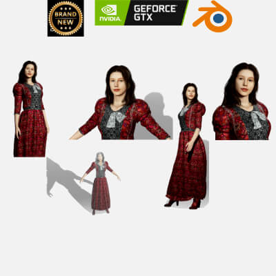 Elegant Historical Female Character Detailed Dress Model