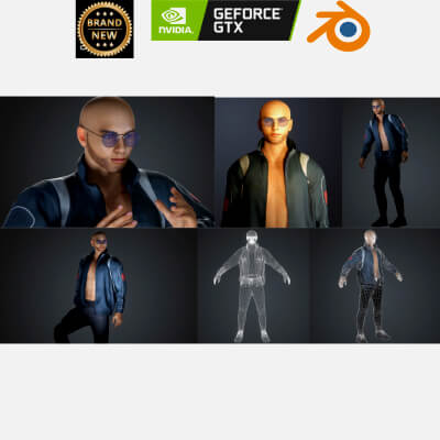 Realistic Male Character Rigged - Game Ready Jacket and Glas by OpChampion3d