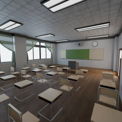 Japanese Classroom 3D Model - High-Quality Interior Scene