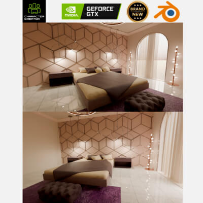 Modern Luxury Bedroom Interior - Blender  CC4 Compatible