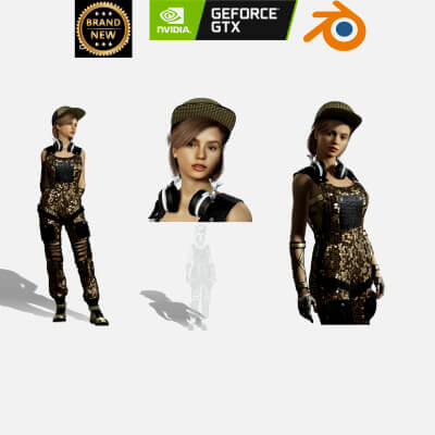Stylized Female Character in Gold Streetwear Outfit