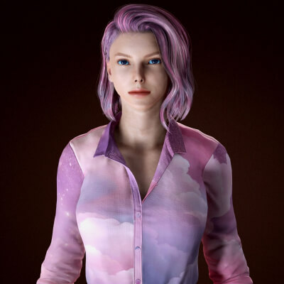 Stylish Female 3D Character &ndash Cloud-Themed Outfit Pin