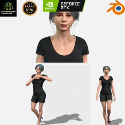 Stylish Young Woman 3D Model Game Ready Rigged PBR Textured