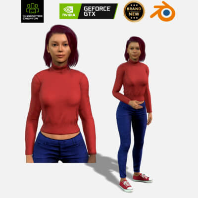 Realistic 3D Female Character in Casual Outfit - Game-Ready