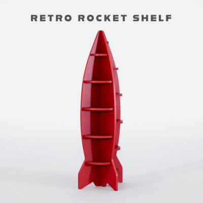 Retro Rocket Shelf Kids Room Bookcase Wooden Toy Storage