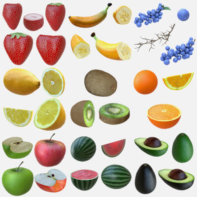Collection of Low Poly Fruits and Berries by Ottto3d