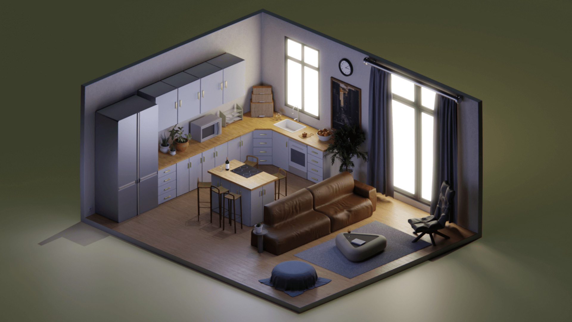 Rendered illustration Of a Modern Living Room 3D Render | RenderHub Gallery