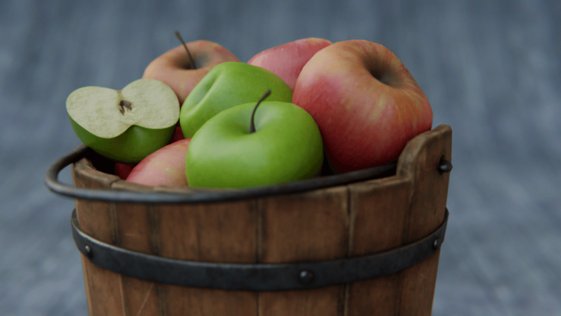 Rendered Illustration of Bucket of Apples 3D Render RenderHub Gallery