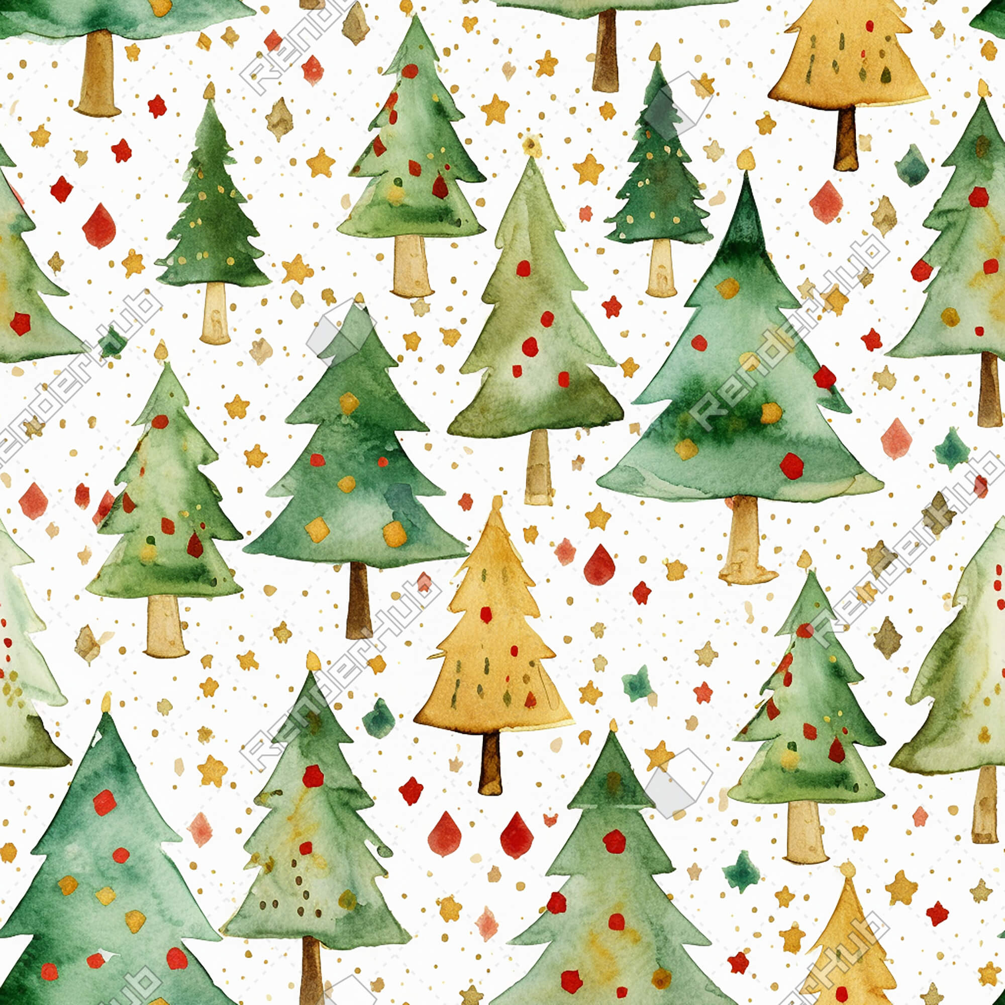 Seamless Pattern Christmas Tree Watercolor - Stock Image by ...