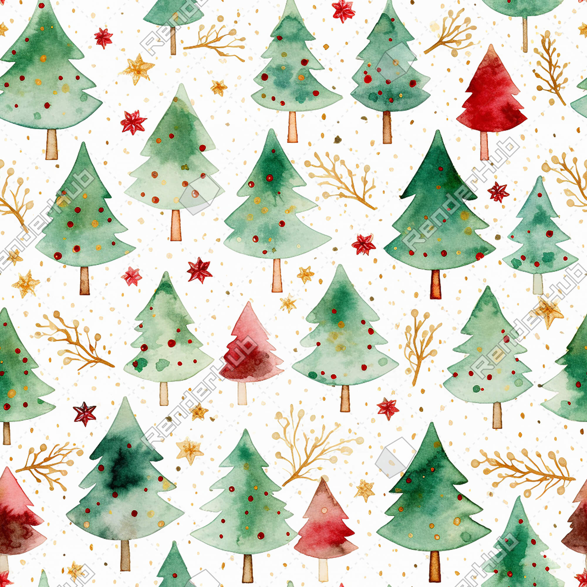 Seamless Pattern Christmas Tree Watercolor - Stock Image by ...